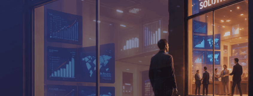 business man looking at enterprise solutions from the outside